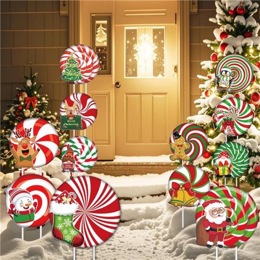 12 Pcs Christmas Candy Yard Signs Outdoor Decorations with Stakes